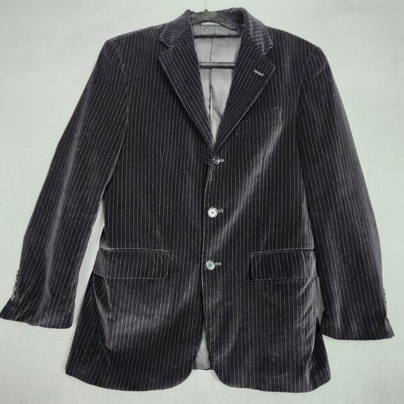 Zagato Blazer Mens 36R Black Pinstripe Velvet Sport Coat 3-Button Notch Lapel - Picture 1 of 16